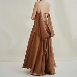 Elegant Brown Maxi Dress 100%silk